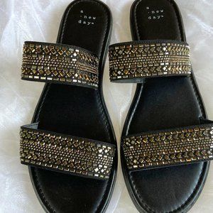 A new day black embellished flat summer sandals
